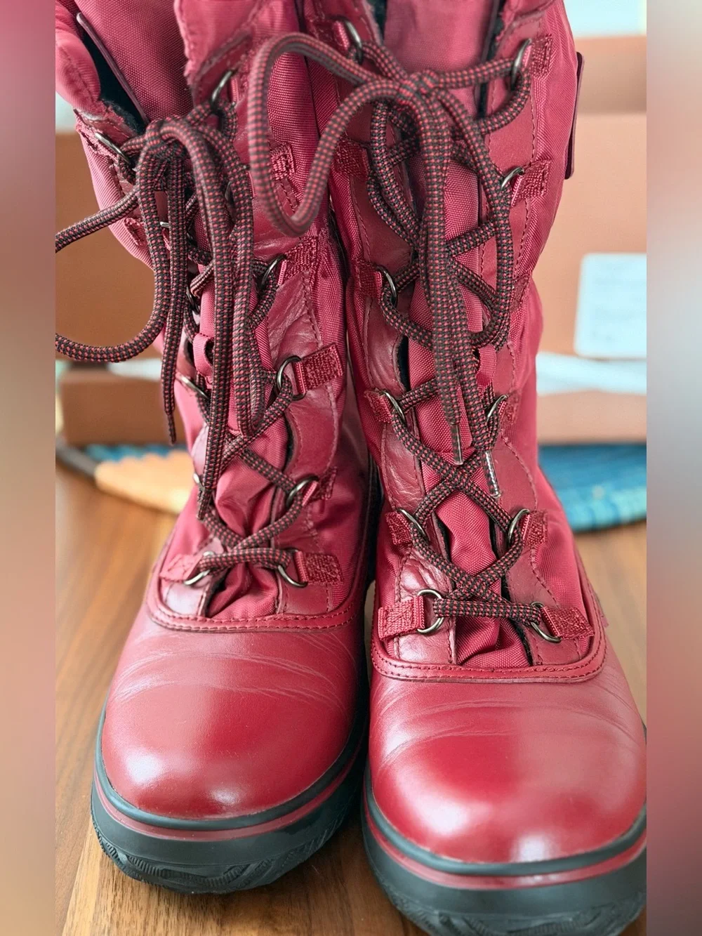 Coach Sage Nylon Aniline Leather Winter Boots Black Cherry Women’s 9M A9177